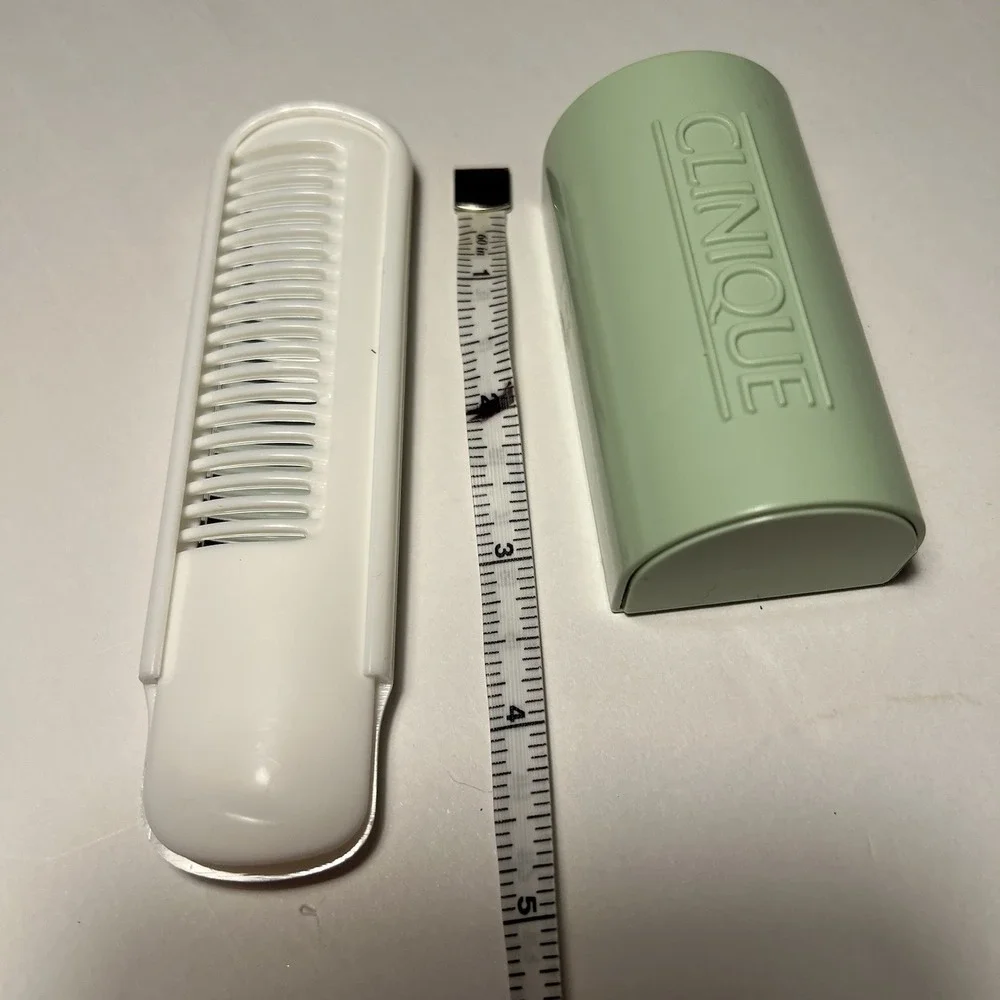 Vintage Clinique‎ Lot White Purse Sliding Comb Mirror  & Travel Mini Soap Holder